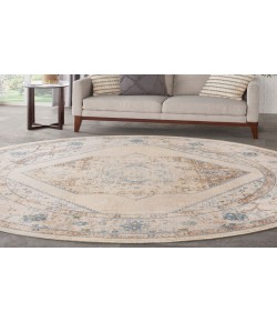 Nourison Astra Machine Washable Ivory Blue ASW13 5 ft. 3 in. Round Rug