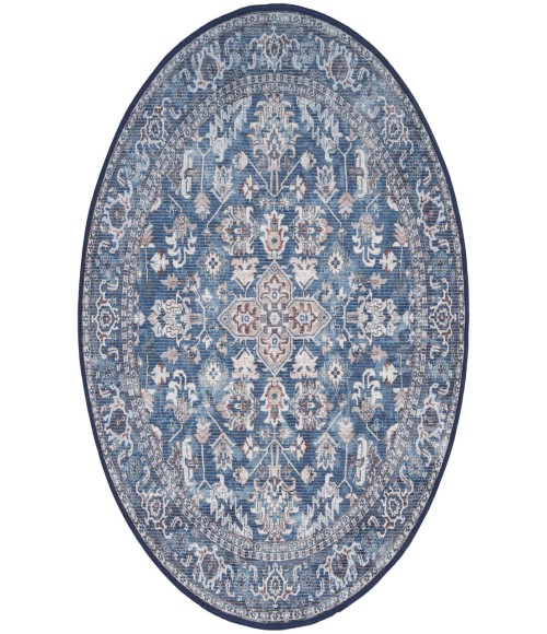 Nicole Curtis Machine Washable Series 1 Navy Ivory SR104 4 ft. Round Rug