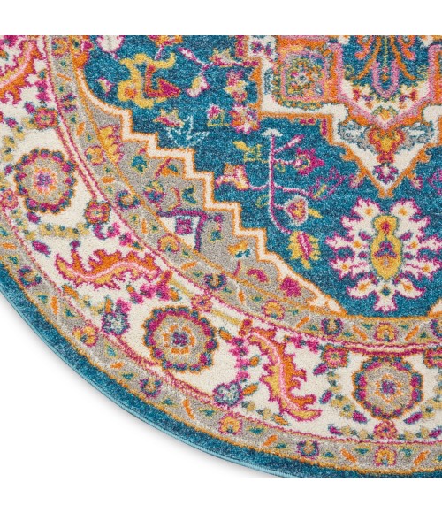 Nourison Passion Area Rug PSN20 Teal Multicolor 4' x ROUND