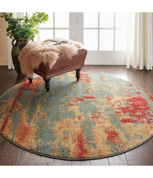 Nourison Somerset Round Area Rug ST91-Teal/Multicolor
