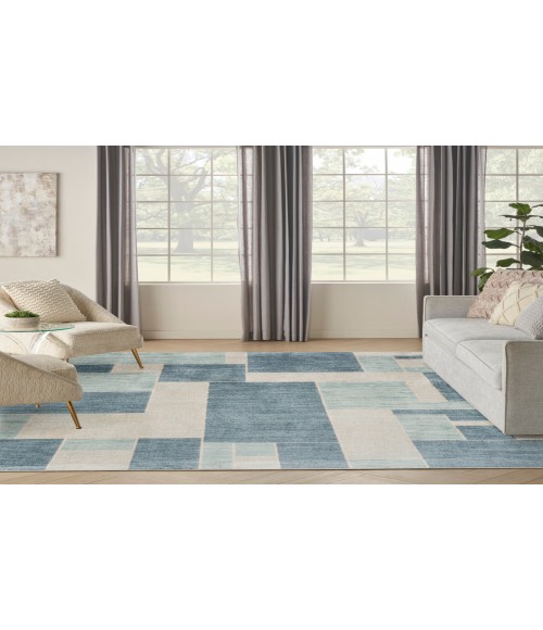 Nourison Astra Machine Washable Blue Ivory ASW09 7 ft. 10 in. X 10 ft. Rectangle Rug