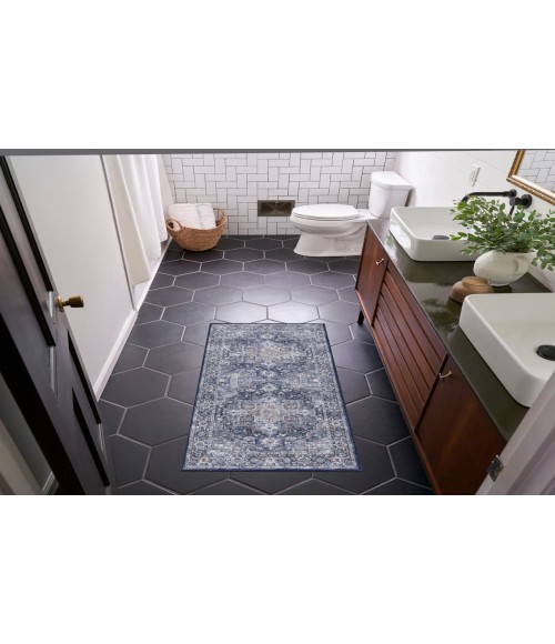 Nicole Curtis Machine Washable Series 1 Ivory Navy SR101 3 ft. X 5 ft. Rectangle Rug