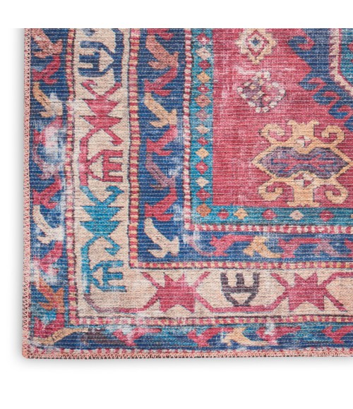 Nicole Curtis Machine Washable Series 1 Area Rug SR105 Red/Navy 7' Runner