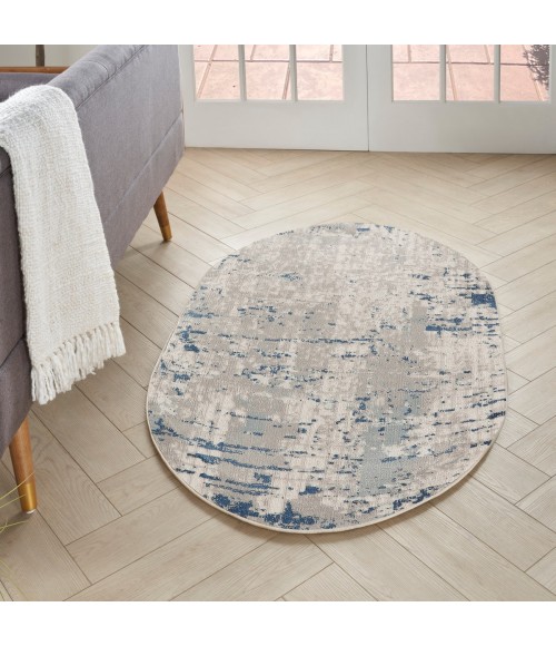 Nourison Quarry Ivory Grey Blue QUA01 3 ft. X 5 ft. Oval Rug