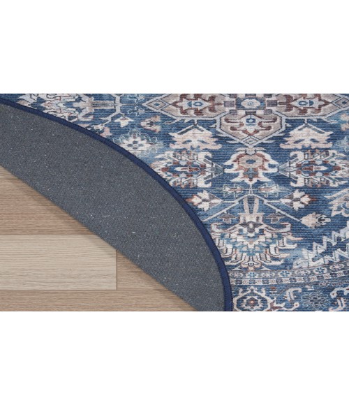 Nicole Curtis Machine Washable Series 1 Navy Ivory SR104 4 ft. Round Rug