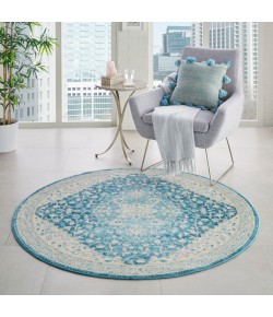 Nourison Tranquil(Traql) - Tra07 Ivory Turquoise Area Rug 5 ft. 3 X Round