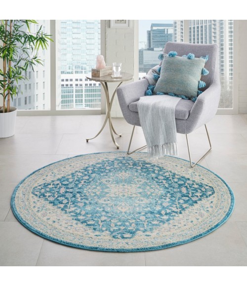 Nourison TRANQUIL Area Rug Nourison Tranquil Round Area Rug TRA07-Ivory/Turquoise