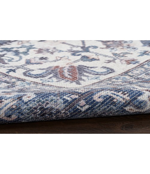 Nicole Curtis Machine Washable Series 1 Navy Ivory SR104 2 ft. 2 in. X 12 ft. Rectangle Rug