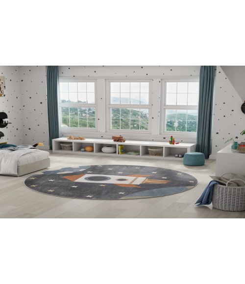 Nourison Astra Machine Washable Sky Blue ASW06 7 ft. 10 in. Round Rug