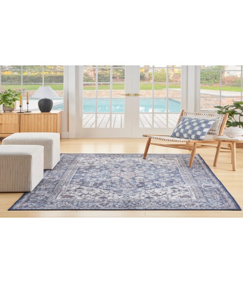 Nicole Curtis Machine Washable Series 1 Navy Ivory SR104 4 ft. X 6 ft. Rectangle Rug