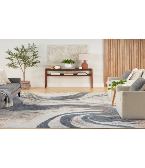 Nourison Astra Machine Washable Ivory Blue ASW15 7 ft. 10 in. X 10 ft. Rectangle Rug