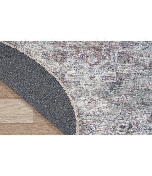 Nicole Curtis Machine Washable Series 1 Ivory Grey SR101 5 ft. 3 in. Round Rug
