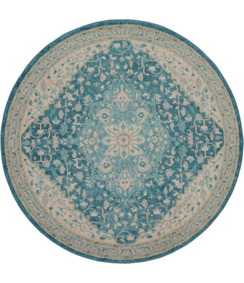 Nourison TRANQUIL Area Rug Nourison Tranquil Round Area Rug TRA07-Ivory/Turquoise