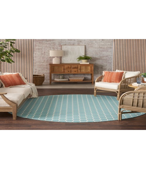 Nourison Reversible Indoor Outdoor Aqua RVB01 8 ft. Round Rug