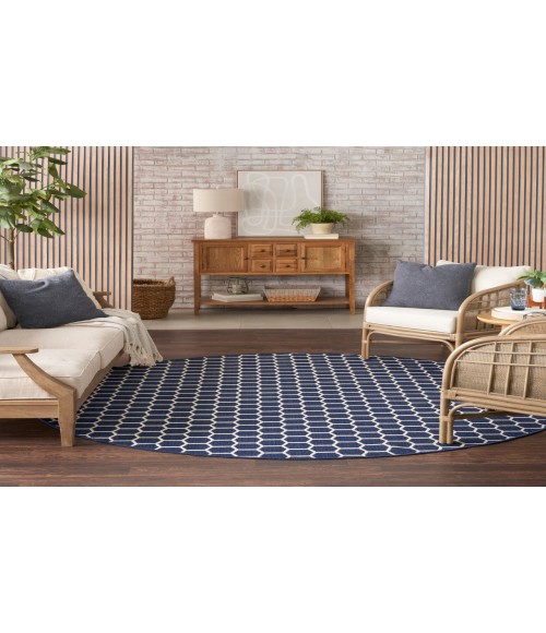 Nourison Reversible Indoor Outdoor Navy RVB01 8 ft. Round Rug