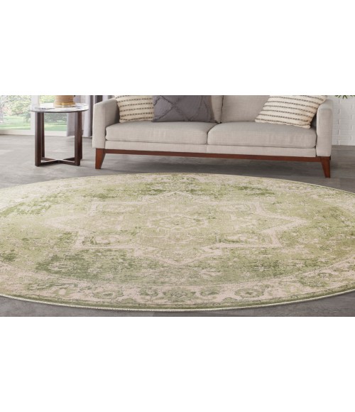 Nourison Astra Machine Washable Ivory Green ASW12 5 ft. 3 in. Round Rug