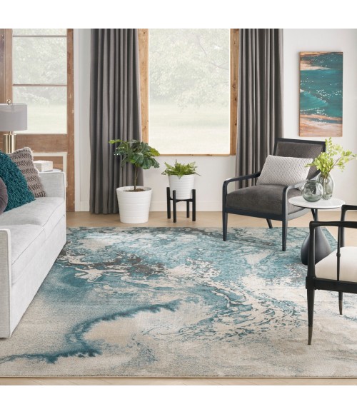 Nourison Maxell Area Rug MAE08 Ivory/Teal 9' x 12'