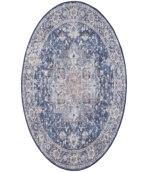 Nicole Curtis Machine Washable Series 1 Ivory Navy SR101 7 ft. 10 in. Round Rug