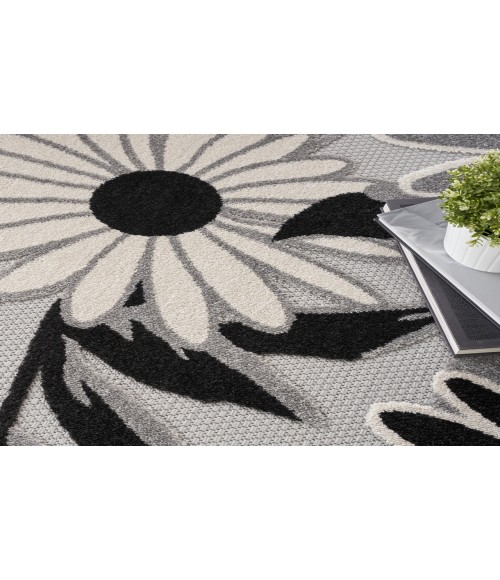 Nourison Aloha Black White ALH33 5 ft. 3 in. Round Rug