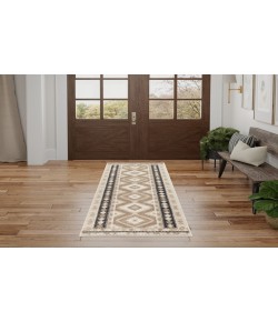 Nourison Washable Decor Beige Black WSD06 2 ft. X 6 ft. Rectangle Rug