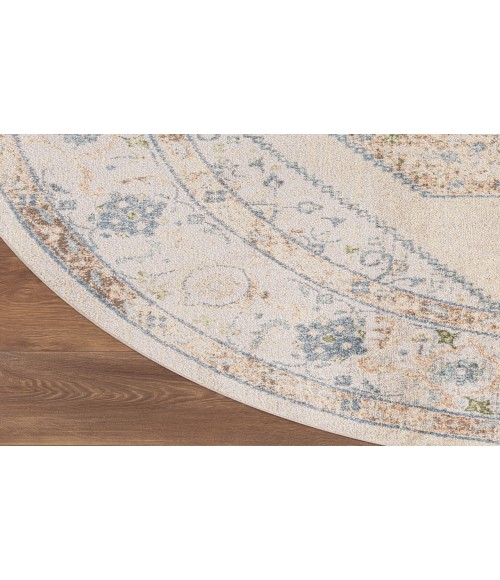 Nourison Astra Machine Washable Ivory Blue ASW13 5 ft. 3 in. Round Rug