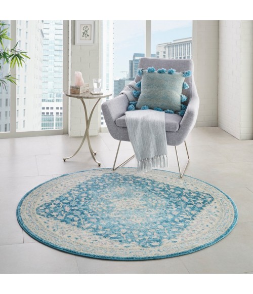 Nourison TRANQUIL Area Rug Nourison Tranquil Round Area Rug TRA07-Ivory/Turquoise