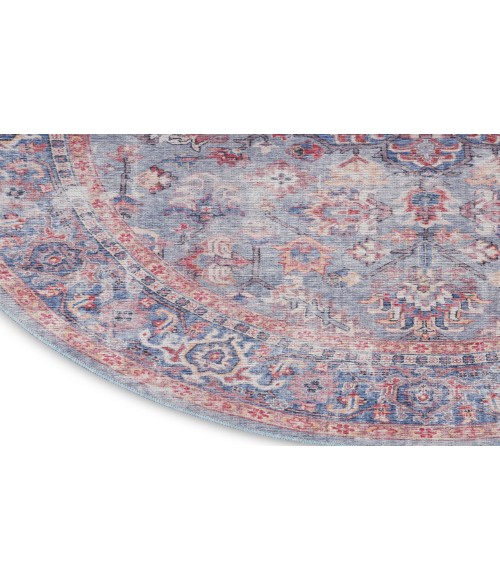 Nicole Curtis Machine Washable Series 1 Blue Multicolor SR104 5 ft. 3 in. Round Rug