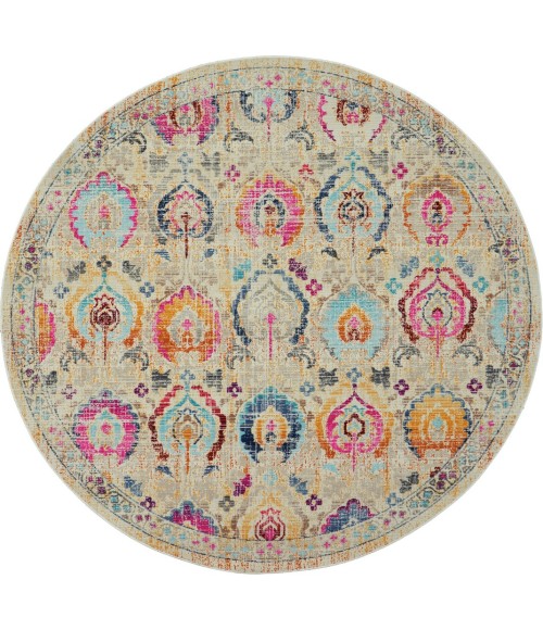Nourison VINTAGE KASHAN Area Rug Nourison Vintage Kashan Round Area Rug VKA04-Ivory/Multicolor