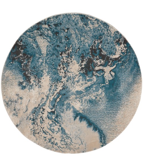 Nourison Maxell Area Rug MAE08 Ivory/Teal 5'3" x round