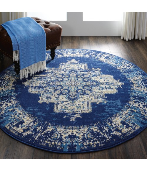 Nourison Grafix Round Area Rug GRF14-Navy Blue