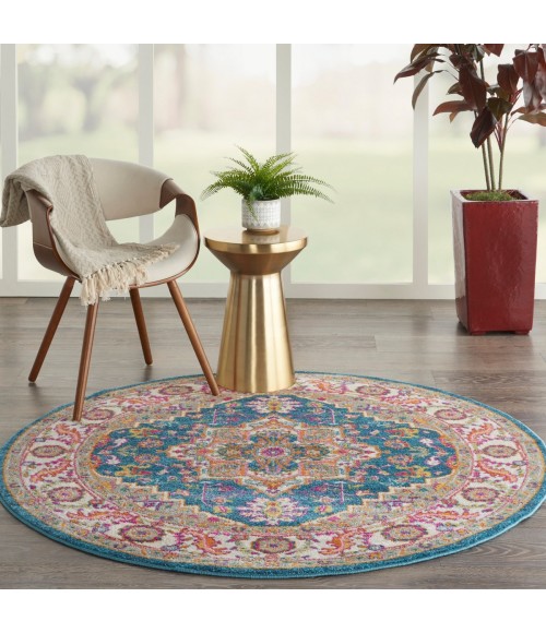 Nourison Passion Area Rug PSN20 Teal Multicolor 5'3" x ROUND