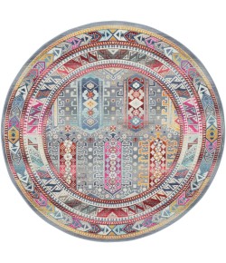 Nourison Vintage Kashan - Vka06 Grey Multicolor Area Rug 6 ft. X 6 ft. Round