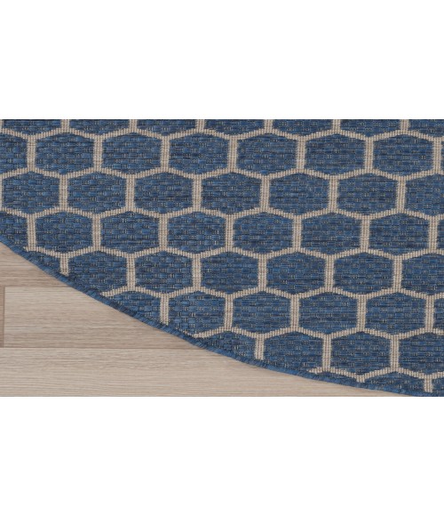 Nourison Reversible Indoor Outdoor Blue RVB01 8 ft. Round Rug
