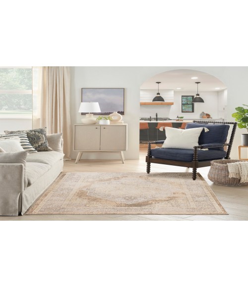 Nourison Astra Machine Washable Beige ASW13 5 ft. 3 in. X 7 ft. Rectangle Rug