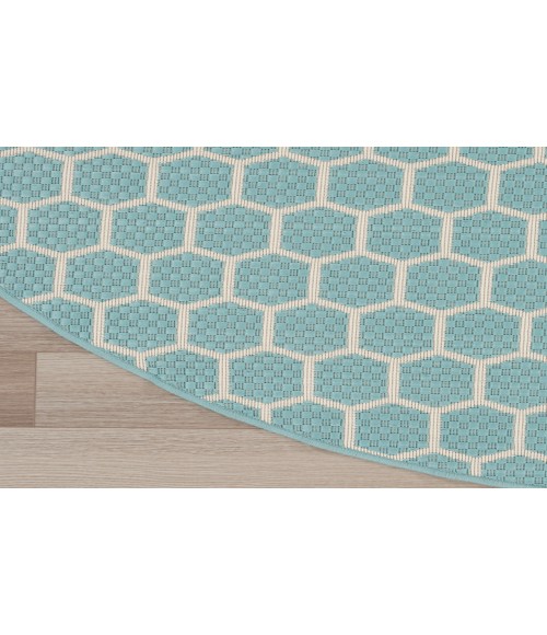 Nourison Reversible Indoor Outdoor Aqua RVB01 8 ft. Round Rug