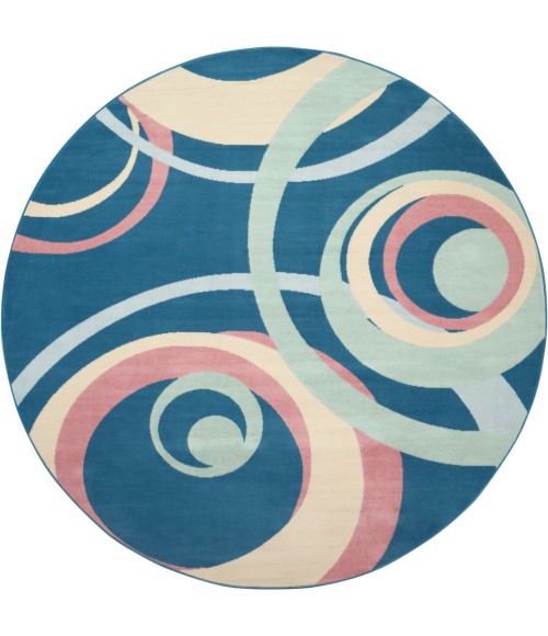 Nourison Grafix Round Area Rug GRF21-Blue Multi Colored