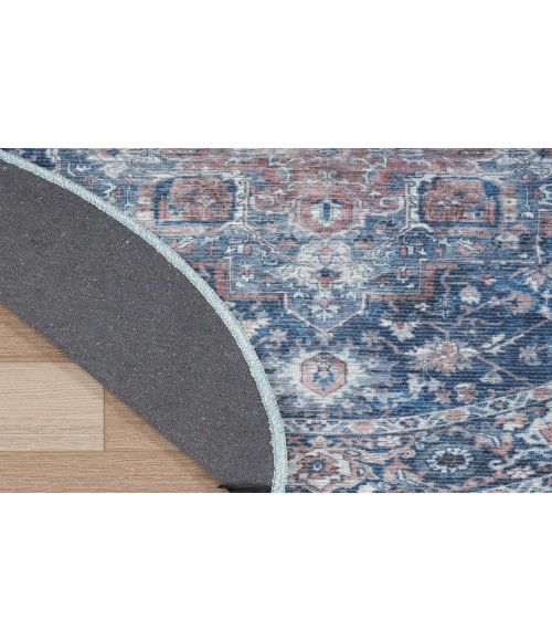 Nicole Curtis Machine Washable Series 1 Ivory Navy SR101 5 ft. 3 in. Round Rug