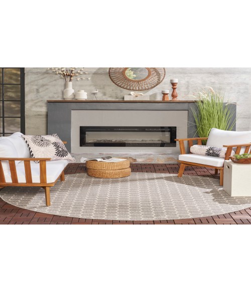 Nourison Reversible Indoor Outdoor Grey RVB01 8 ft. Round Rug