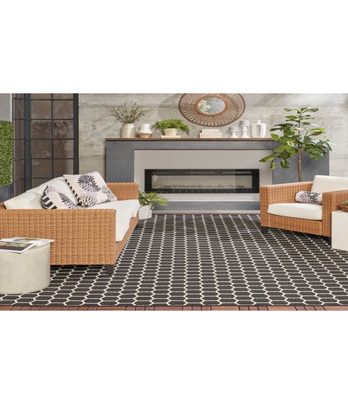 Nourison Reversible Indoor Outdoor Black Rug RVB01 9 ft. X 12 ft. Rectangle - Rugs Town Nourison Reversible Indoor Outdoor Black RVB01 9 ft. X 12 ft. Rectangle Rug