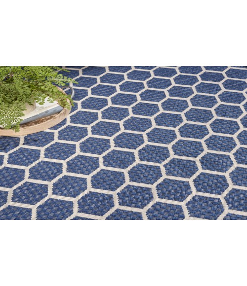Nourison Reversible Indoor Outdoor Navy RVB01 8 ft. Round Rug