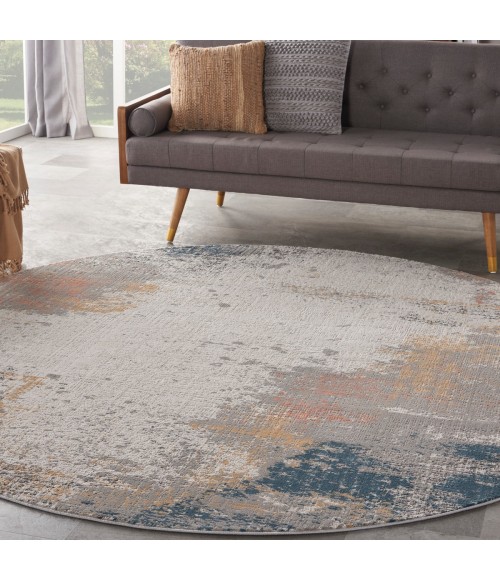 Nourison Rustic Textures Area Rug RUS13 Grey/Blue 5'3" Round