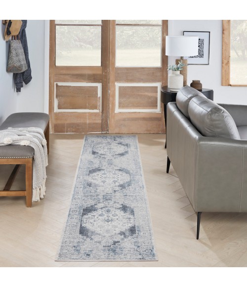 Nourison Astra Machine Washable Area Rug ASW11 Blue/Ivory