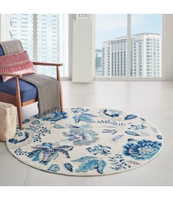 Nourison Tranquil(Traql) - Tra02 Ivory Light Blue Area Rug 5 ft. 3 X Round