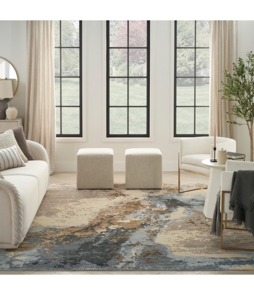 Nourison Silk Shadows Beige Blue Rug SHA23 9 ft. X 12 ft. Rect. - Rugs Town Nourison Silk Shadows Beige Blue SHA23 9 ft. X 12 ft. Rect. Rug