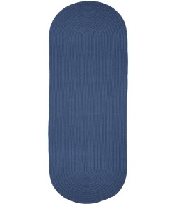 Rhody Solid Poly Marina Blue S028 2 ft. X 6 ft. Oval Runner Braided Rug