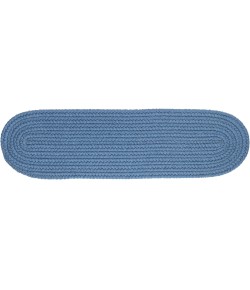 Rhody Solid Poly Marina Blue S028 8 in. X 28 in. Stair Tread Set-of-13 Braided Rug