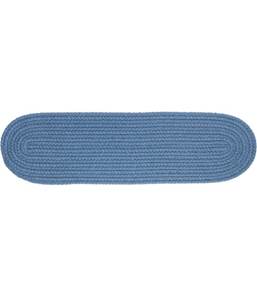 Rhody Solid Poly Marina Blue S028 8 in. X 28 in. Stair Tread Set-of-13 Rug