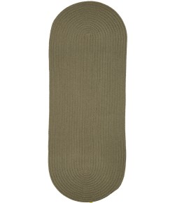 Rhody Solid Poly Moss Green S035 2 ft. X 8 ft. Oval Runner Braided Rug