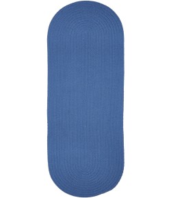 Rhody Solid Poly French Blue S052 2 ft. X 6 ft. Oval Runner Braided Rug