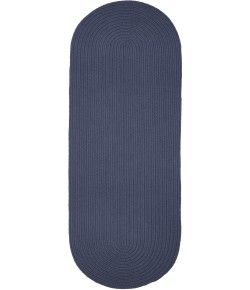 Rhody Solid Wool Sailor Blue S102 2 ft. X 6 ft. Oval Runner Braided Rug